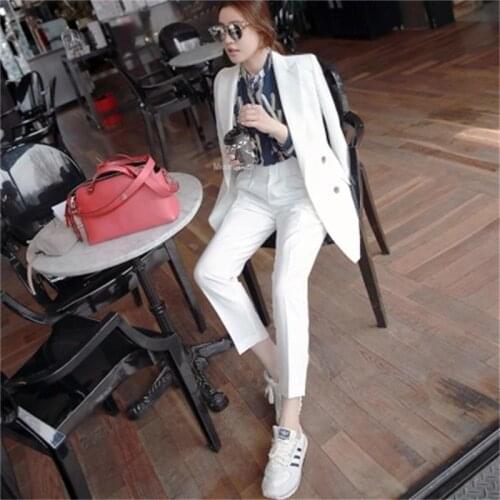 Fashion Pant Suits women spring fall New white professional wild small suit womens jacket suit casual trousers two-piece set