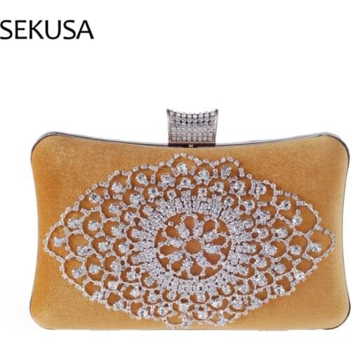 Diamonds Women Small Day Clutch Velvet Female Purse Banquet Wedding Lady Handbags With Rhinestones Purse