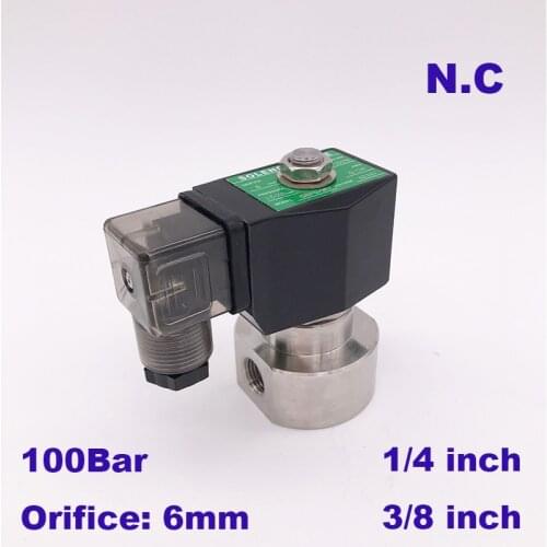 0.5-100bar SS304 1/4 3/8 inch 2 way water high pressure solenoid valve 220V AC Orifice 6mm normally close stainless steel valve