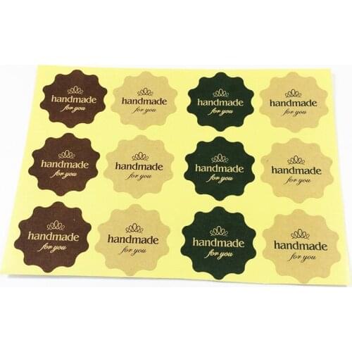 120 PCS Vintage Flower Round Wave Kraft Paper 'handmade for you' Seal Sticker For Handmade Products/DIY Multi Gift Package Label