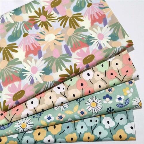 160x50cm Ink painting Floral Style Printed Twill Cotton Fabric Small Colored Cloth Lining Handmade DIY Home Decoration