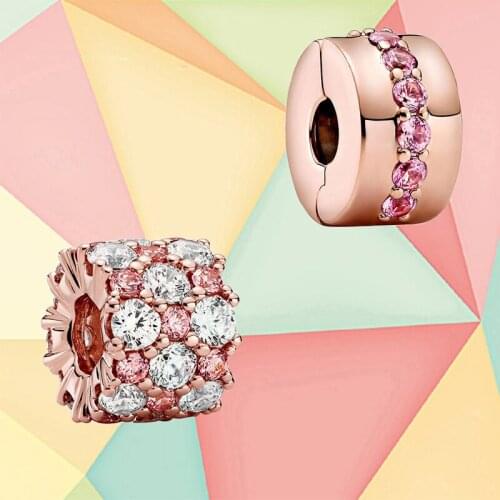 2020 New Silver 925 Fashion Pink Sparkling Row, Hela Charm Diy Original Suitable For Women Jewelry Birthday Exquisite Gift