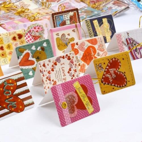 288pcs glitter 36 different style of Bear and heart Mini greeting card flash powder message card Christmas holiday blessing card