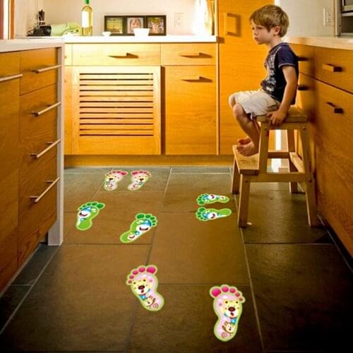 4Pcs/Set Kids Rooms Luminous Floor Sticker Creative Removable Guide Footprint Rescue Sticker Night Light Wall Sticker