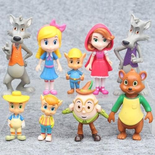9 pcs/set Goldie and Bear Figure Toy Goldie Locks Jack Bear Red Big Bad Wolf Figurine Model Doll for Kids