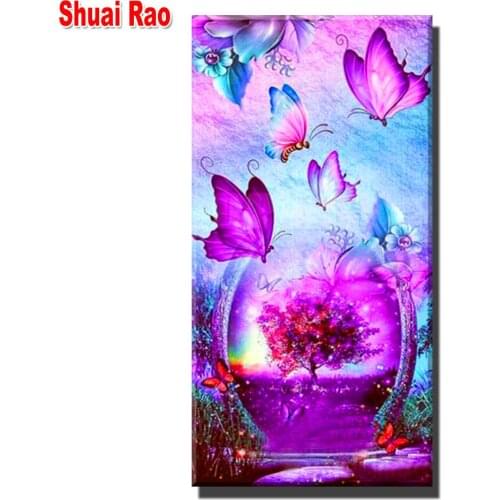 Diamond embroidery purple flowers 5d diy diamond painting,full square round diamond butterfly mosaic 3d Picture art,N411