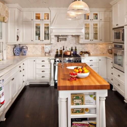 American Classic Solid Wood U-Shape Medium Tone Kitchen white Wood Cabinets Customized Kitchen Cabinet