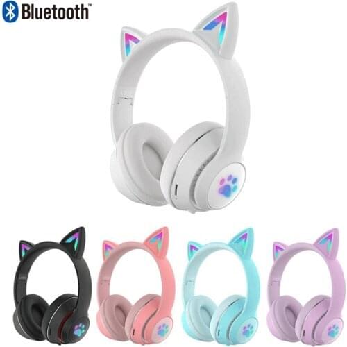 Cat Ears Cute Style Wireless Bluetooth-Compatibe 5.0 Game Headphone For Smart phone Grils Gift Colorful Headset Beauty Headset