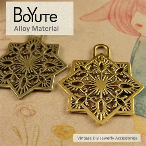 BoYuTe (60 Pieces/Lot) 28*32MM 2 Colors Zinc Alloy Materials Hollow Snowflake Pendant Diy Jewelry Making Accessories