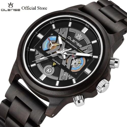 Wooden Watches for Men OLENSE MT001 Luxury Stylish Wood Timepieces Chronograph Military Quartz Watches Gift Box Tool Dropship