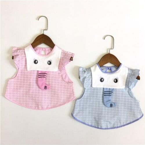 Baby Bib Self-Feeding Short Sleeve Apron Chest Protection Cotton Toddlers Saliva Cute Cartoon Animals Waterproof Feeding Smock