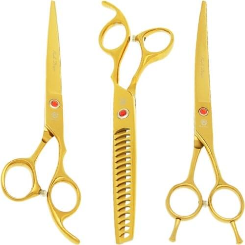 Purple Dragon 7 inch Pet Grooming Scissors Set Sharp Curved Shears Animals Hair Cutting Thinning Tesouras Dog Accessories B0016B