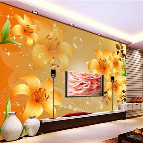 Custom mural Modern style golden lily TV backdrop Mural custom lobby living room high quality wallpaper