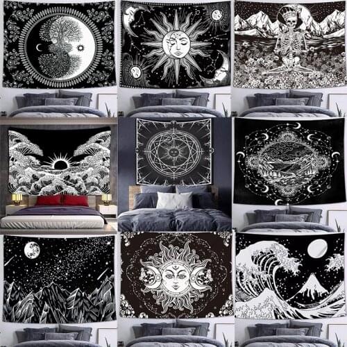 Mandala Tapestry White Black Sun And Moon Celestial Tapestry Hippie Wall Rugs Dorm Decor Blanket Wall Hanging Gossip Tapestries