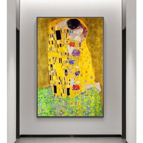 Gustav Klimt The Kiss Oil Paintings Print on Canvas Art Posters and Prints Famous Art Canvas Pictures for Living Room Cuadros