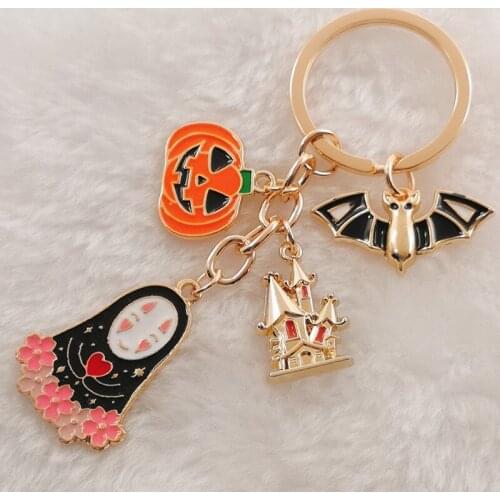 Halloween bat/haunted house/ghost/pumpkin enamel keychain pendant decoration, Halloween keychain jewelry gift