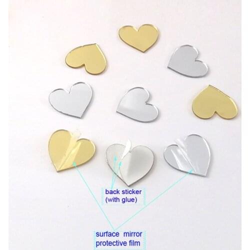 Customized Cut Small Heart Sticker Wedding Decor Acrylic Mirror Sticker instock Kids Room DIY Accessory Party Guest Gifts