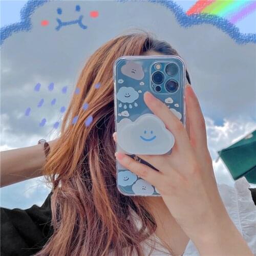 INS Colors Clouds Gradient Class Stand Holder Soft Phone Case For iPhone 12 11 pro Max XR XS Max X XS 7 8 Plus Clear Cover funda