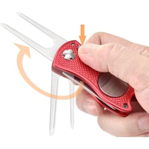Stainless Steel Golf Divot Repair Switchblade Tool Pitch Groove Cleaner Magnetic Golf Pitchfork Putting Green Fork Golf Training