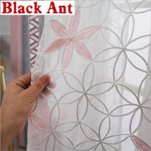 American Country Style Tulle Curtain Embroidery Flower For Living Room Window Screen Bay Balcony Window Blinds Drape X-JD870#30