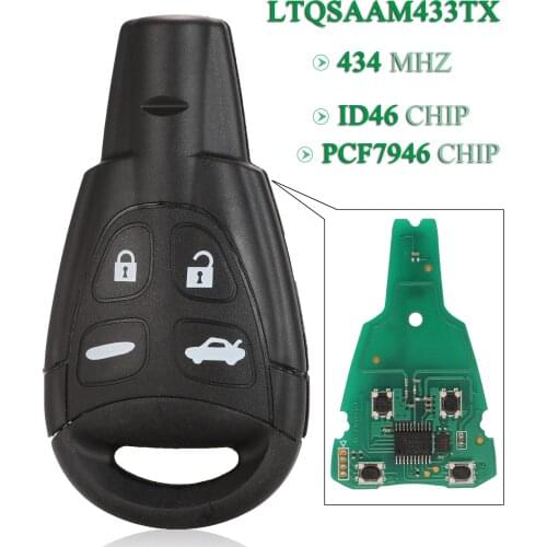 Bilchave 4 Buttons For SAAB 9-3 9-5 2003-2010 Fob 434MHz With ID46 PCF7946 Chip LTQSAAM433TX Smart Remote Car Key Uncut Blade