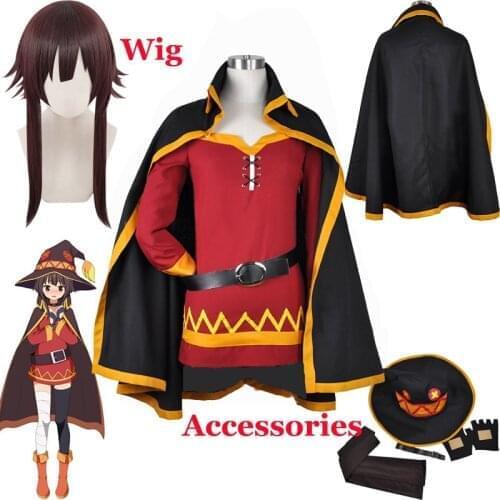 Halloween KonoSuba Megumin Cloak Dress Uniform full set Outfit Gods Blessing on this Wonderful World Anime Megumin Cosplay Wig