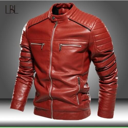 Autumn Winter Mens Leather Jacket Casual Fashion Motorcycle Jacket Men PU Leather Coats Slim Fit Stand Collar Zipper Overcoat