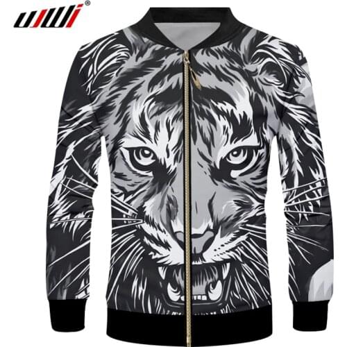 UJWI Man Black White Funny Animal 3D Printed Tiger Pattern Zip Jacket Clothing Unisex Wholesale Mens Oversized