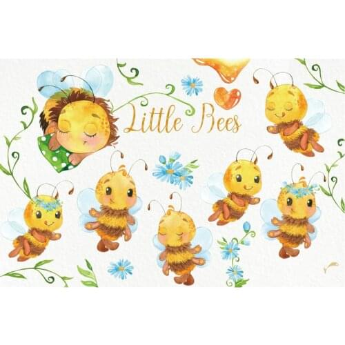 Cute Animals Little Bee Baby Shower Backdrop Holiday Photography Background Celebration Photo Booth Studio Decor
