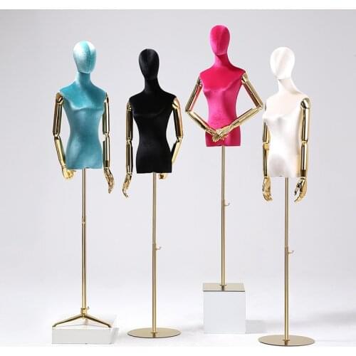 Model Female Velvet Electroplating Hand Full Body Mannquin With Golden Hand And Base