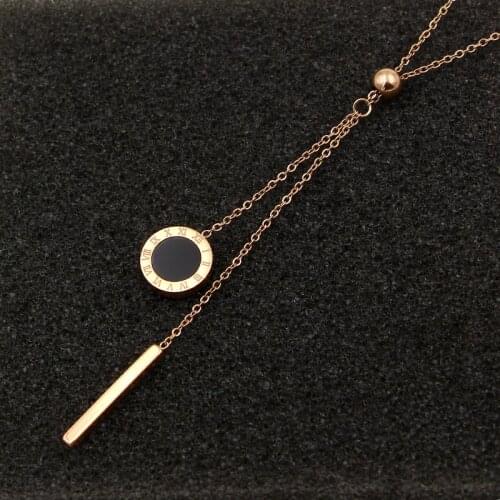 Fashion Women Necklace Stainless Steel Black White Shell Necklaces With Roman Numeral Luxury Women Wedding Jewelry Collars N093