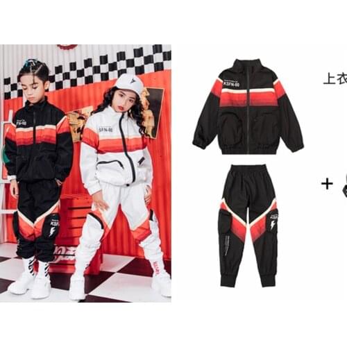 Fashion Boys Hip Hop Childrens Street Dance Set Stage costume girl suit 2019 spring new pocket striped bebes sport meeting suit
