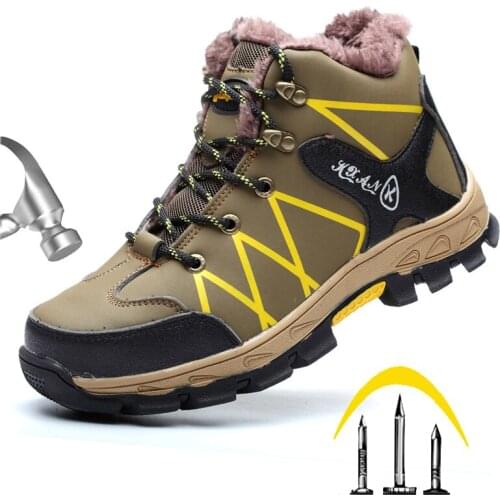 Men Steel Toe Cap Work Safety Boots Outdoor Construction Puncture Proof Safety Shoes High Tube Plus Velvet Warm Boots Plus size