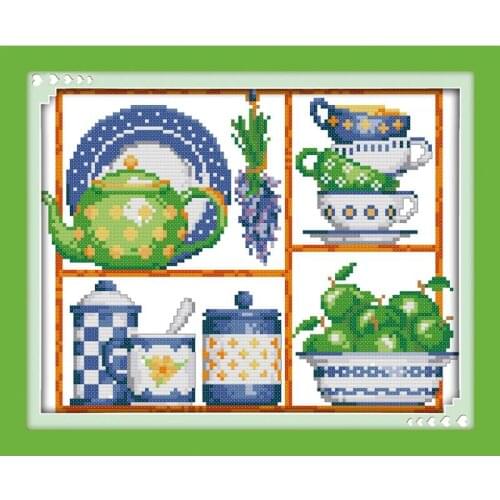 Joy Sunday Tableware Counted Cross Stitch Kits 11&14CT DMC DIY Embroidery Kits Needlework Sets for Home Decor Handmade Gift