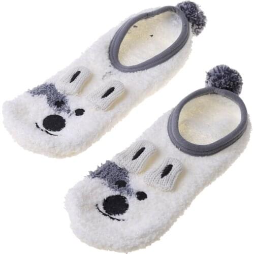 1Pair Lady Winter Fuzzy Warm Slipper Floor Socks Cute Cartoon Animal Embroidery Coral Velvet Hoisery Footlet Sock Warmer