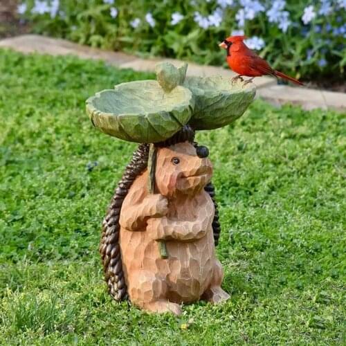 New creative Hedgehog Statue Carved Resin Hedgehog Birdbath Statue Outdoor Birdfeeder Resin Decoration Outdoor Ornaments Decor