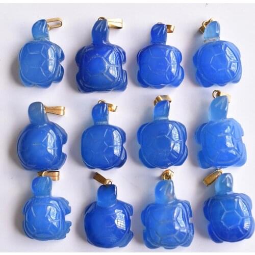 Wholesale 12pcs/lot fashion natural blue onyx carved Turtle Tortoise Charms pendant for Necklaces jewelry making free shipping