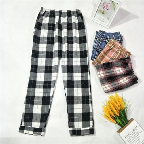 Autumn women fashion loose elastic wait ankle length soft flannel fabric cotton lounge pants