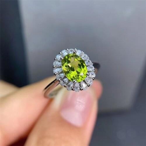 Peridot Rings Silver 925 for Women Anniversary Gift 6*8MM Natural Green Gemstones Luxury Fine Jewelry Real 925 Sterling Silver