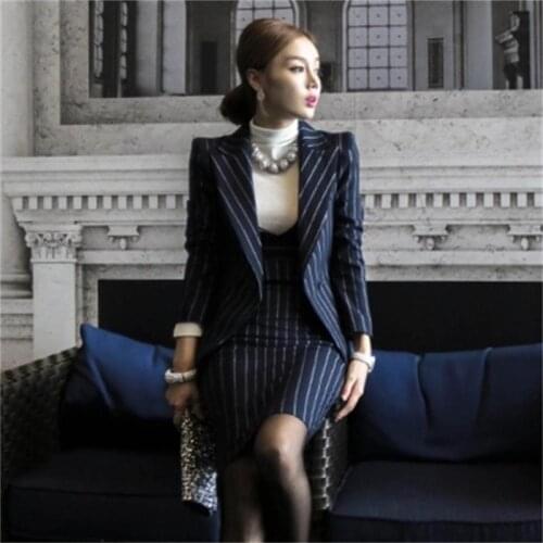 Professional wear womens suit skirt New temperament slim striped vest skirt + lapel small suit long-sleeved jacket 2-piece set