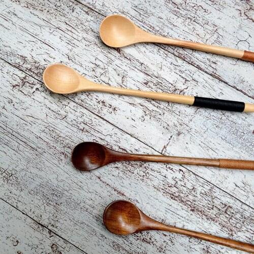 Retro Vintage Soup Spoonswooden Teaspoons Coffee Scoops Sugar Mixing Long Handle Natural Bamboo Home Bar Tableware #W2