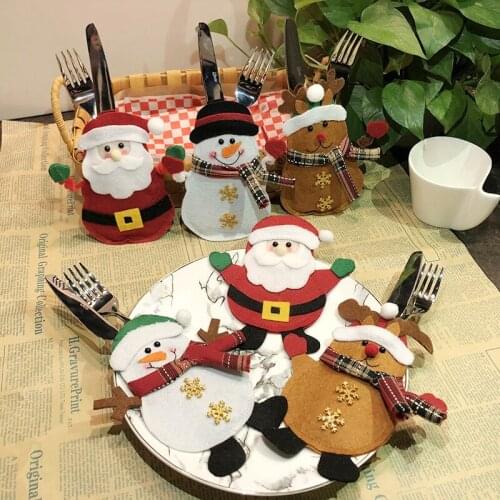 Christmas tableware Knife Fork Set Christmas decorations for home Cute Santa claus snowman elk Knife Fork Decor set navidad 2019