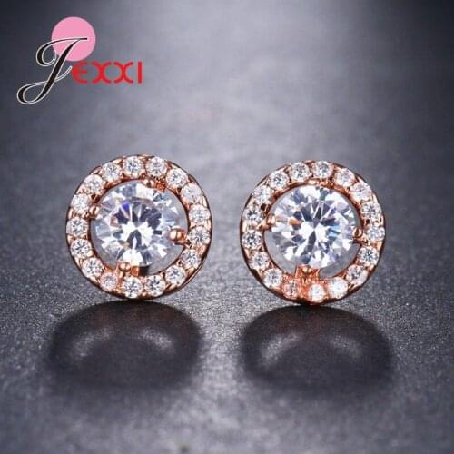 Fashion Women Girl White Rhinestone Round Crystal 925 Sterling Silver Zircon Ear Stud Earrings Patry Piercing Earring Jewelry