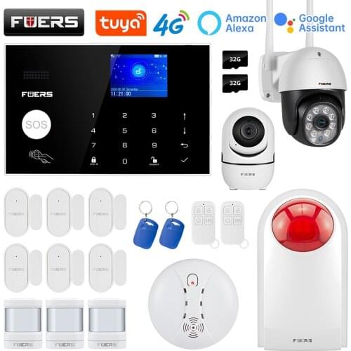 FUERS Alarm System WIFI 4G Tuya Smart Home Security Alarm System Wireless Alarm Camera Control Siren Motion Detector PIR Smoke