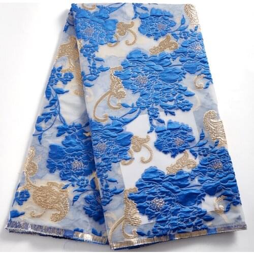 SJD LACE 2021 High Quality Royal Blue African Lace Gilded Fabric French Gilding Flowers Jacquard For Women Wedding Dress A 2394