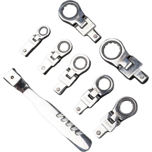 Shook His Head Wrench Flexible 8Pcs Handle Tools Metric Combination Set Multifunction 180 ° Rotatable Removable Ratchet Spanner