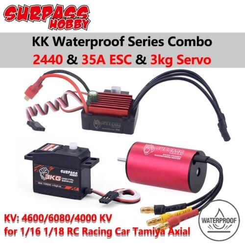 Surpass Hobby COMBO Waterproof ESC Brushless Motor 2440 4000/4600/6080KV with 35A ESC 3KG Plastic Gear Servo for 1/16 1/18 RC
