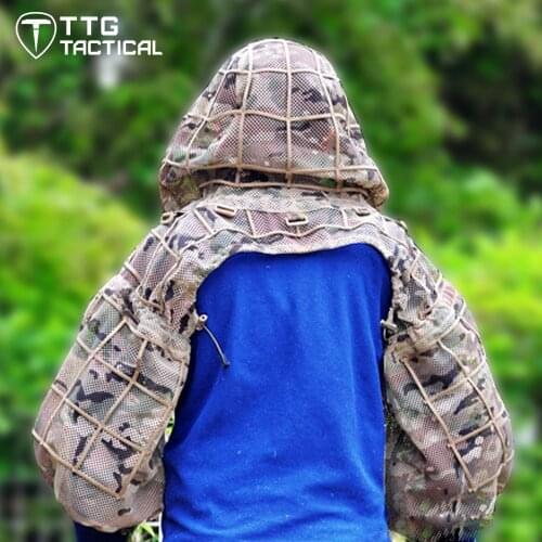 Tactical Ghillie Suit Foundation GHillie Hood for Airsoft Paintball Hunting Camouflage Military Sniper Top Ghillie Suit