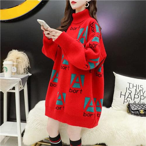 Mid-length Thick Sweater Womens Autumn and Winter New Loose Lazy Style Bottoming Shirt Knitted Turtleneck Top