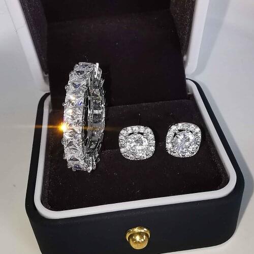 UILZ 2pcs Gorgeous Silver Color Rings Set Geometric Square Engagement Jewelry for Cocktail Party Gift